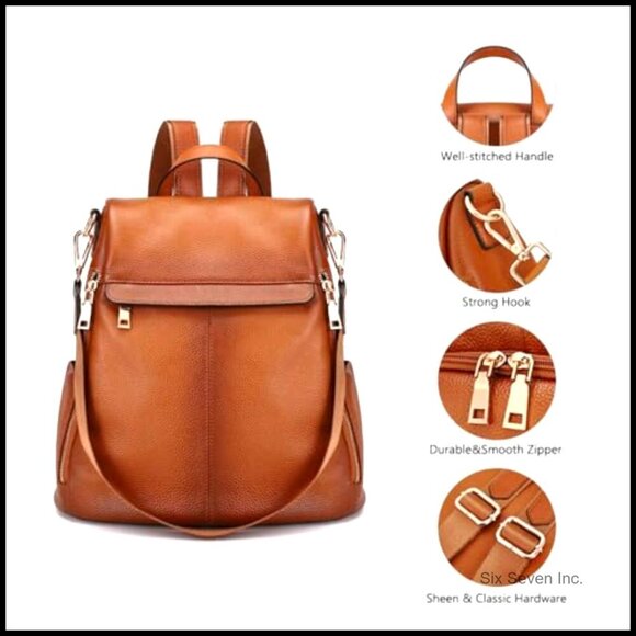 Genuine Leather Anti-Theft Backpack Purse Convertible Satchel Minimalist Chic main image 4